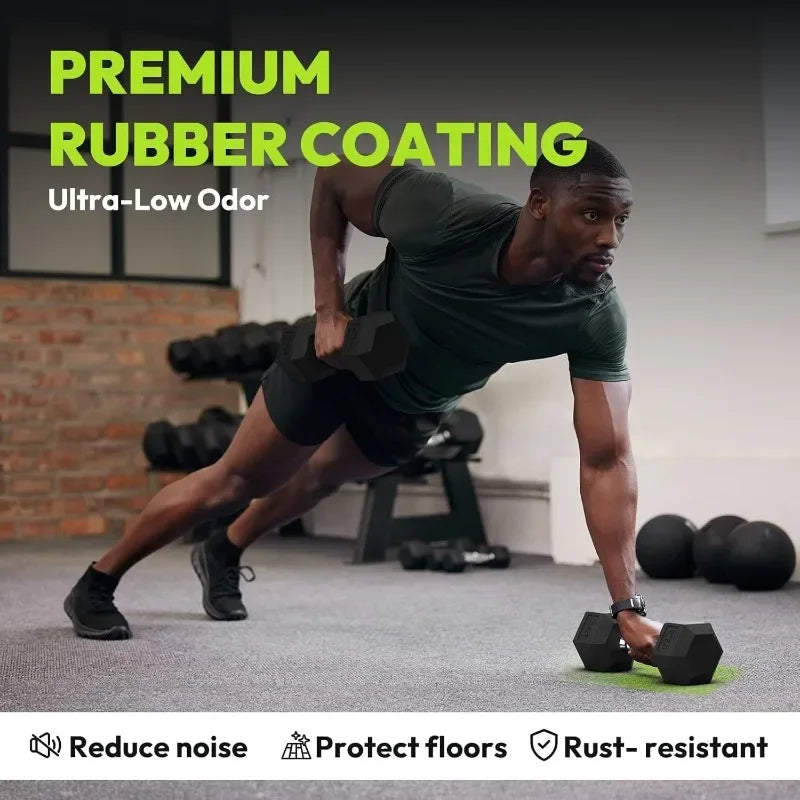 HANDBODE Rubber Coated Hex Dumbbell Set with A-Frame Rack, 100 lb - 550 lb Multiple Options Weight, Hexagon Non