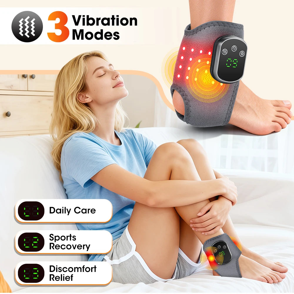 Rechargeable Wireless LED Ankle Massager with Heated Brace 5 Heat Settings & 3 Vibrations for Joint Relief And Relaxation