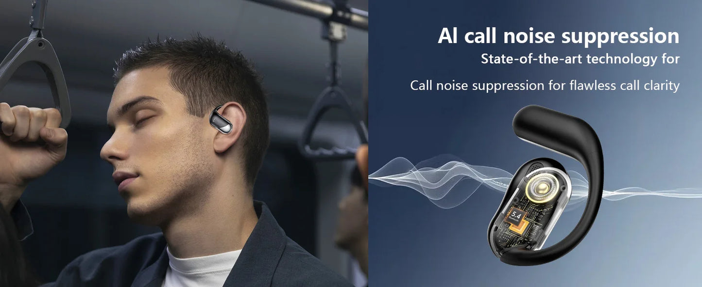 Open Ear Bone Conduction Headphones，,Over Ear Earbuds With Ergonomic Earhook,Bluetooth Headphones 5.4 With Smart Digital Display