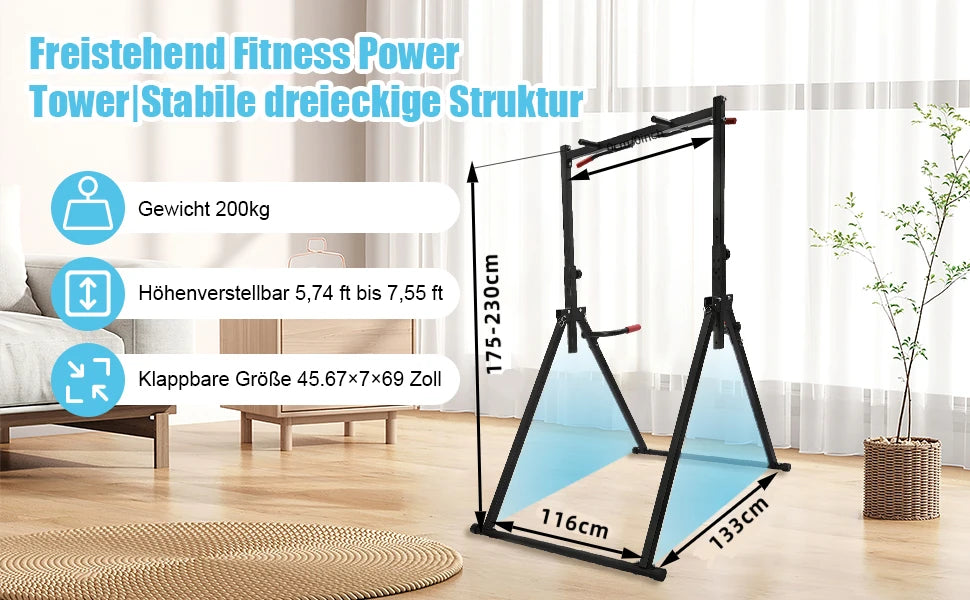 Pull Up Bar Dip Bar Power Tower Workout Dip Station Height Adjustable Free Standing Chin Up Bar Home Gym Equipment 440LBS Weight