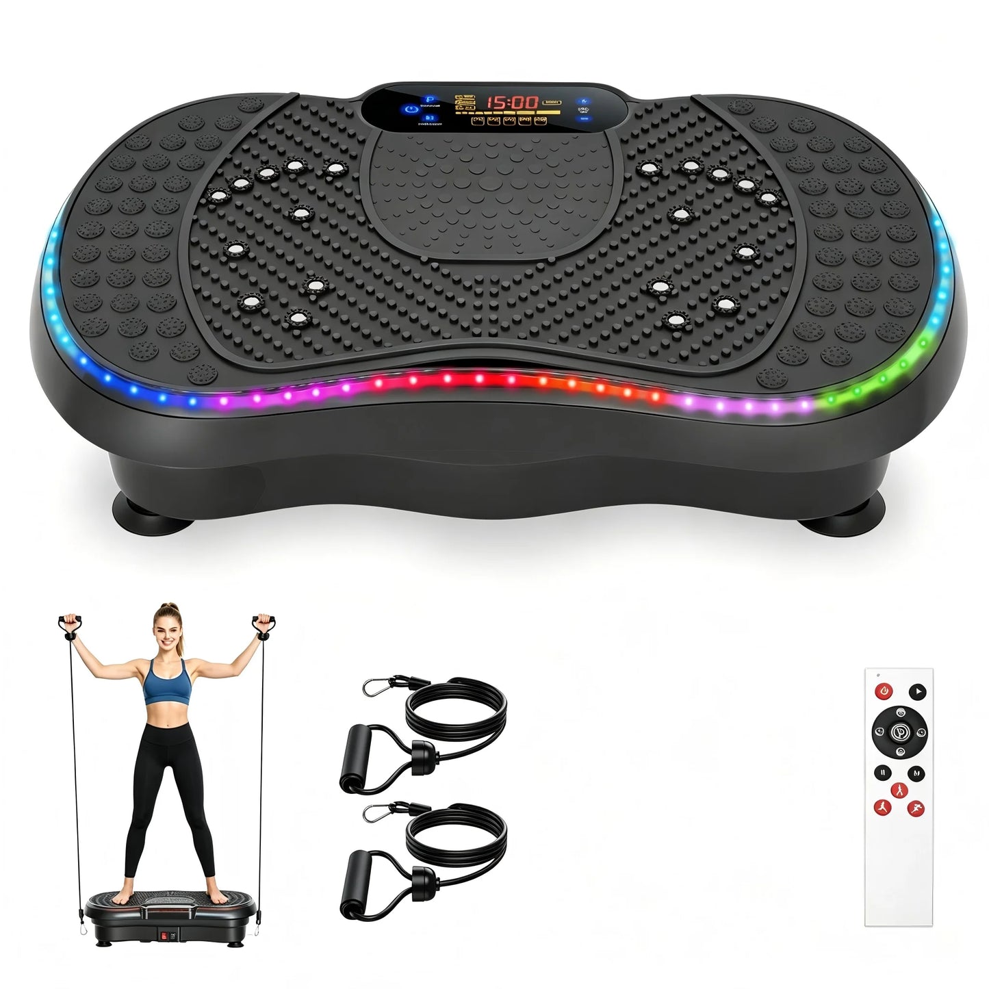 Smart Vibration Plate Exercise Machine With LED Light Strip Deep Muscle Full Body Workout Fitness Platform with 200 Adjustable Speed Levels 10 Training Modes for Weight Loss Toning & Relaxation
