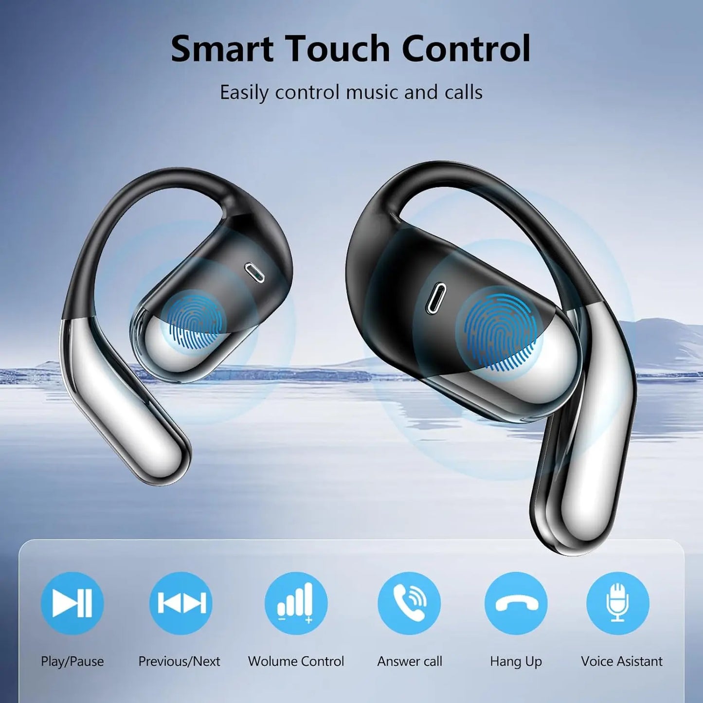 Open Ear Bone Conduction Headphones，,Over Ear Earbuds With Ergonomic Earhook,Bluetooth Headphones 5.4 With Smart Digital Display