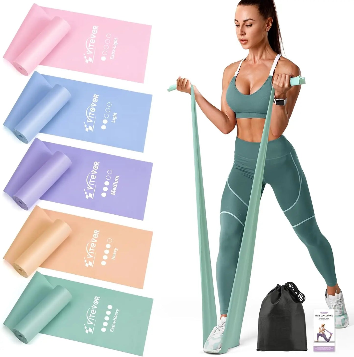 5-Level Resistance Bands Set for Exercise, Pilates, Yoga, Physical Therapy, Stretch, Strength Training