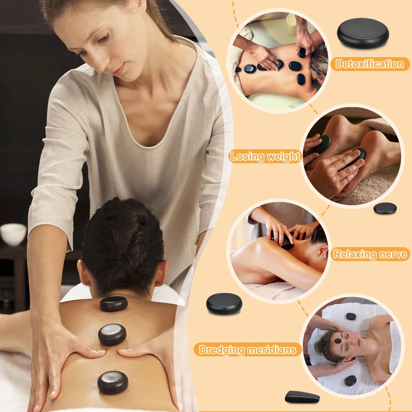 VARON Hot Stones Massage Set, 18 Pcs Basalt Hot Stones with Heater Kit, Massage Stones for Home spa, Relaxing 110V