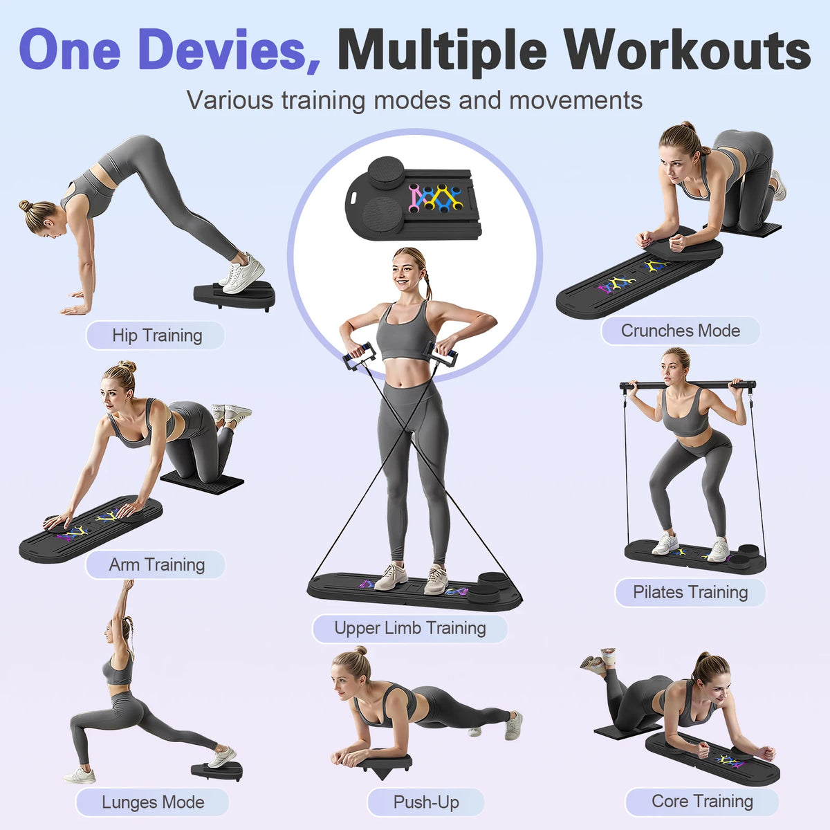 15-in-1 Abdominal Pilates Board Full-Body Training Pilates Multifunction Resistance Bands Ab Workout for Office Outdoor Home