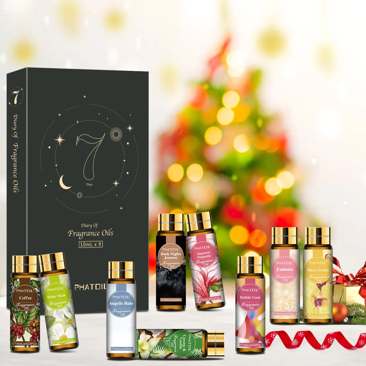 PHATOIL 9 X 10ml Fragrance Oil Christmas Gift Set for Diffusers for Home, Soap Candle Making Long Lasting Fragrance Oils Humidifier, Aromatherapy, Refresh Space