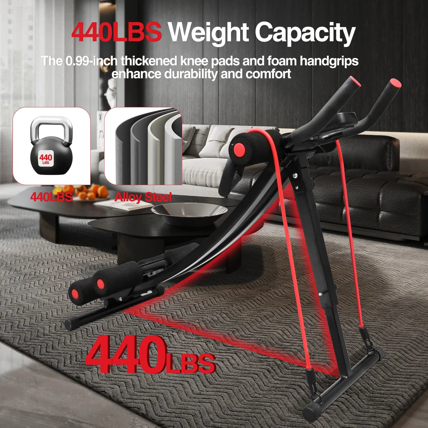 Fitness AB Machine Abdominal Trainers Core Workout Equipment 440 lbs Foldable Height Adjustable For Home Exercise Kit Whole Body