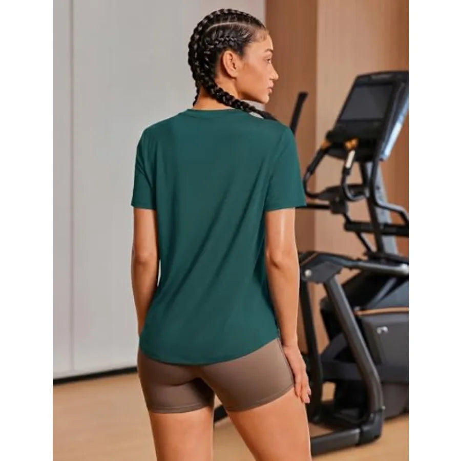 PINSPARK Soft Workout Tops for Women UPF 50+ Sun Protection Shirt Quick Dry Athletic Running Hiking Travel Basic Tee Shirts