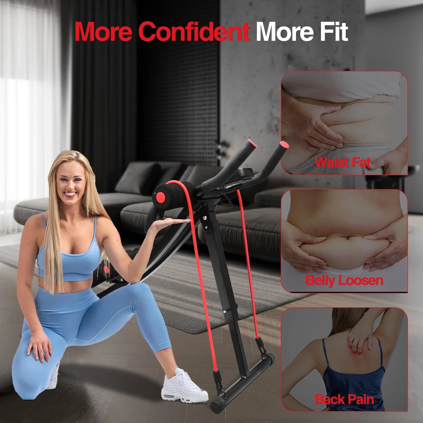 Fitness AB Machine Abdominal Trainers Core Workout Equipment 440 lbs Foldable Height Adjustable For Home Exercise Kit Whole Body