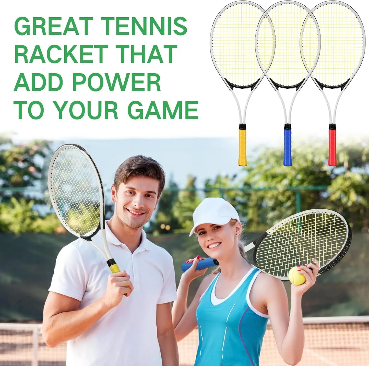 6 Pcs Tennis Rackets for Adult Recreational 6 Players 27'' Tennis Racket Set with 3 Balls Lightweight