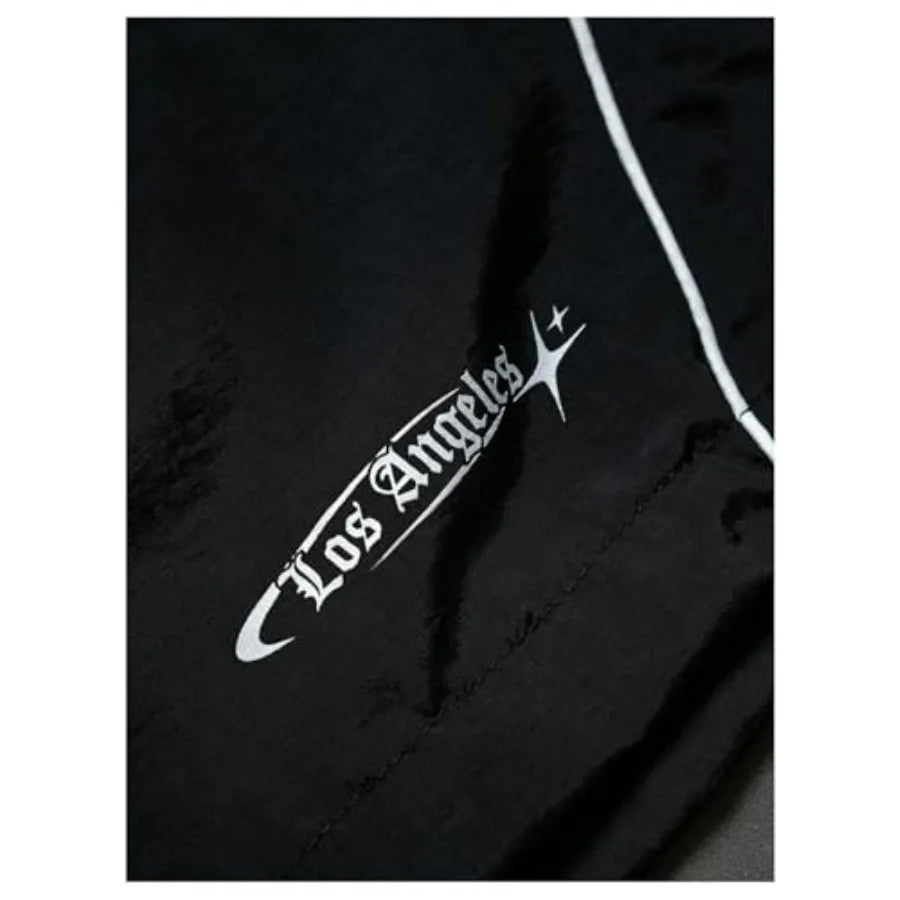 Men's Cargo Shorts Letter Drawstring Waist Gym Workout Running Casual Track Rave Shorts
