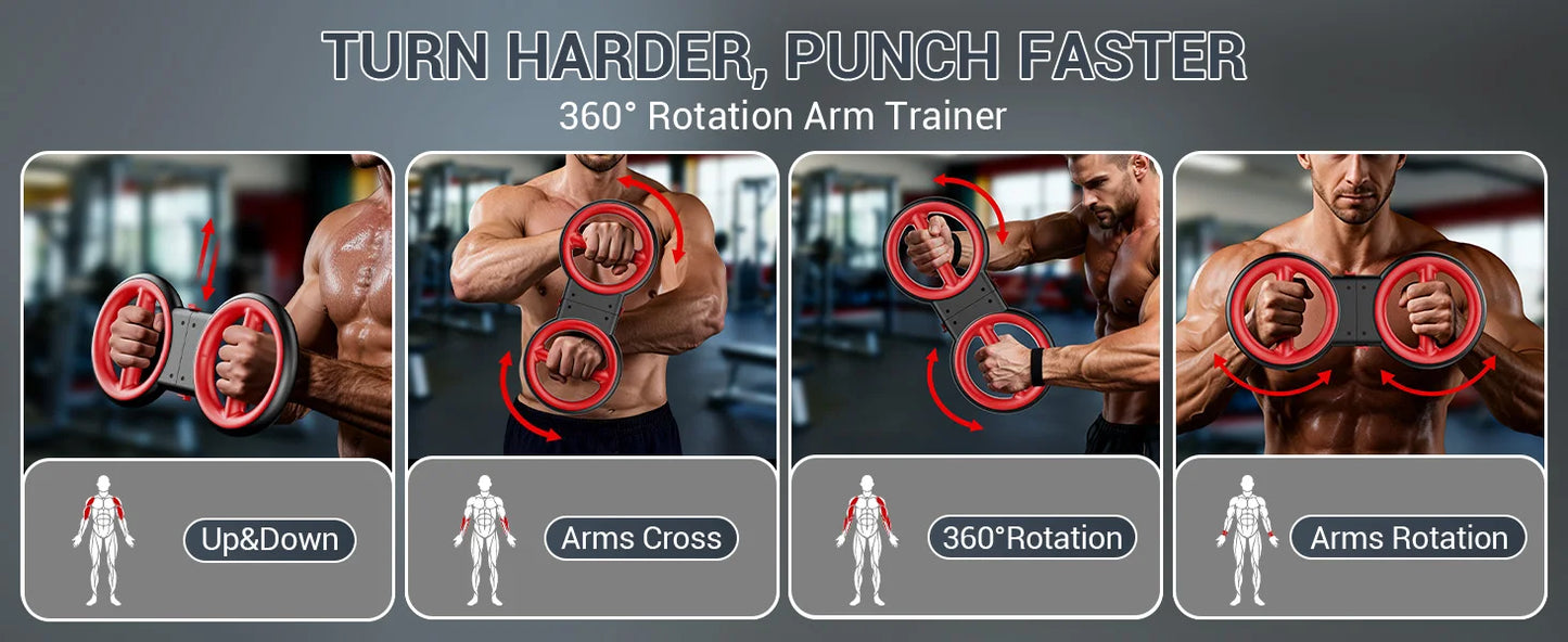 3-in-1 Upper Body Strength Trainer - Detachable Rotator Burn Machine, 360°Hand-Crank Forearm Trainer & Resistance Band, Portable Home/Gym Equipment for Men & Women