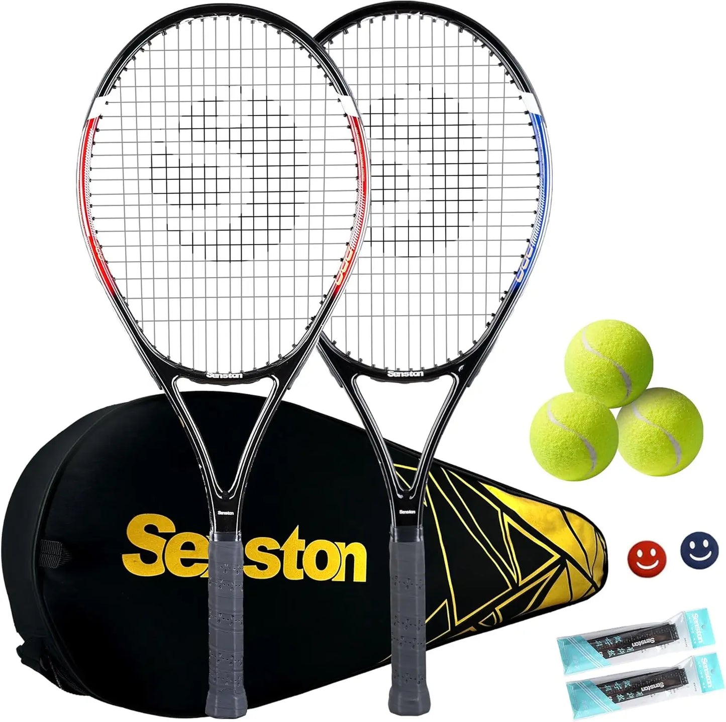 Tennis Rackets for Adults 27 inch Tennis Racquets - 2 Player Tennis Racket Set with 3balls,2 Grips, 2 Vibration Dampers