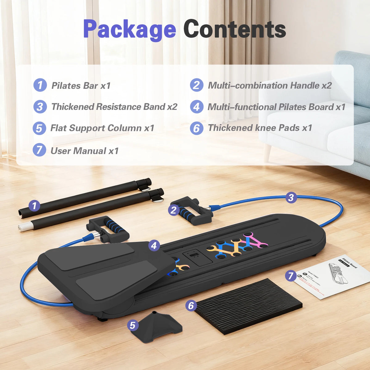 15-in-1 Abdominal Pilates Board Full-Body Training Pilates Multifunction Resistance Bands Ab Workout for Office Outdoor Home