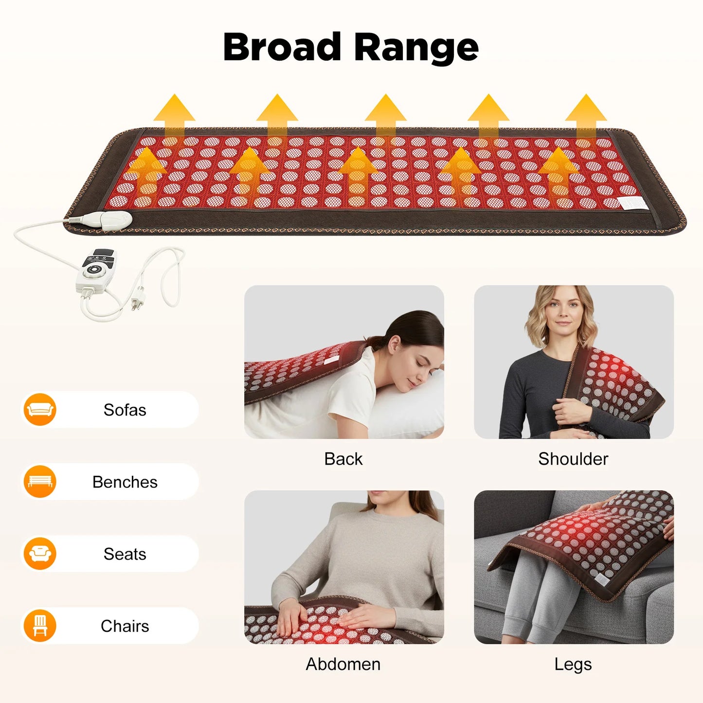 Far Infrared Heating Pad for Full Back, Natural Jade Tourmaline Stones Heating Mat, for Back Neck Shoulder Fast Pain Relief, Suitable for Home&Office