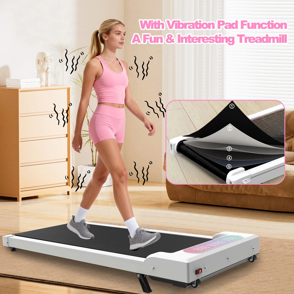 2.0HP Foldable Treadmill with Incline & Handle, 2-in-1 Under Desk Walking Pad with Vibration Plate, Portable Running Machine for Home Office Small Spaces, 300LBS Capacity