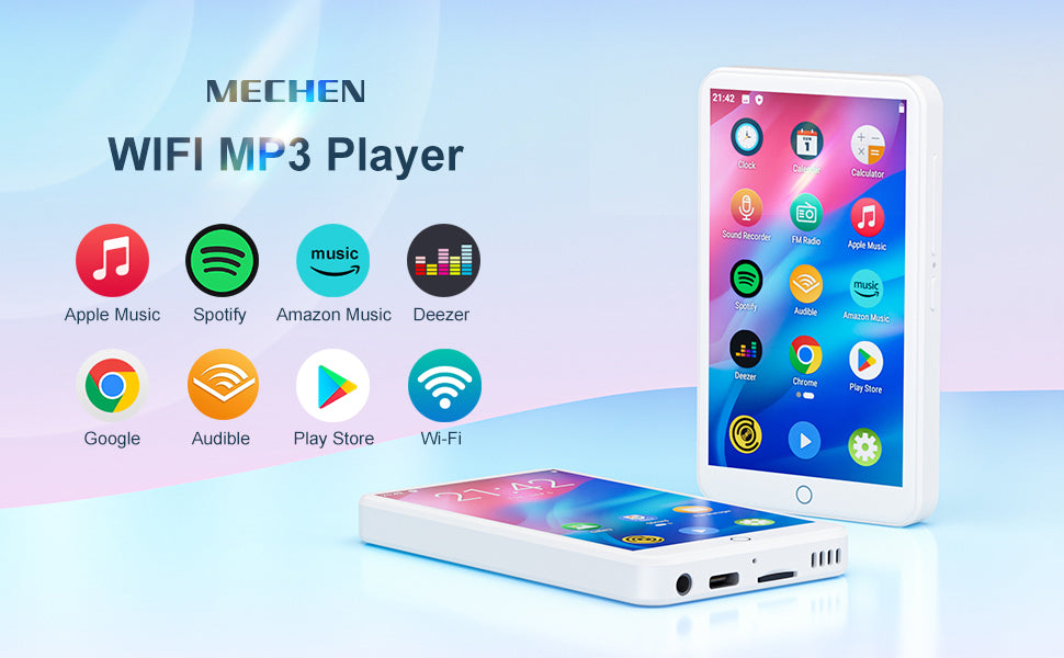 MECHEN 16GB Android 9.0  MP3 Player  with Bluetooth and WiFi， with Spotify，Audible，Pandora， Up to 512 GB (White)