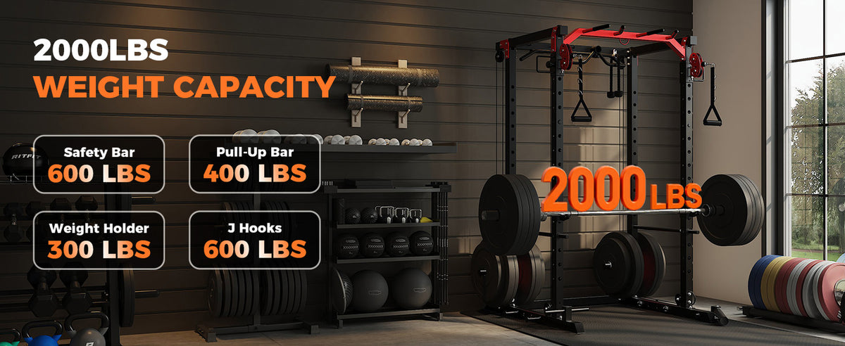 2000LB Power Rack with Cable Crossover, Lat Pulldown & Pulley System – Heavy Duty Workout Cage for Home Gym Training