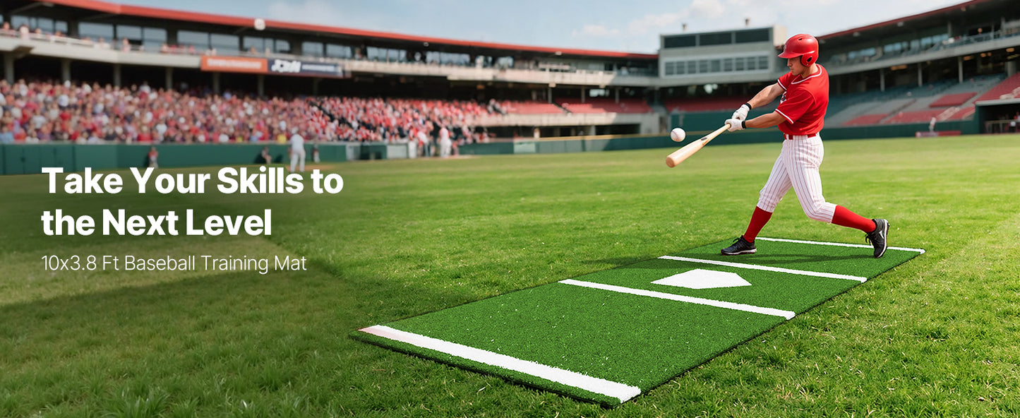 SucceBuy 10x3.8 ft/12x6 ft Baseball Hitting Turf Mat Softball Batting Practice Equipment with Home Plate Portable for Outdoor