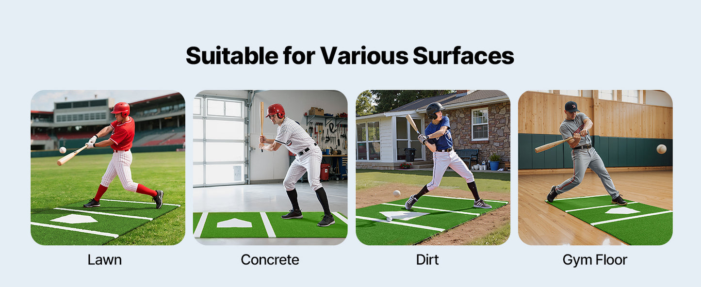 SucceBuy 10x3.8 ft/12x6 ft Baseball Hitting Turf Mat Softball Batting Practice Equipment with Home Plate Portable for Outdoor