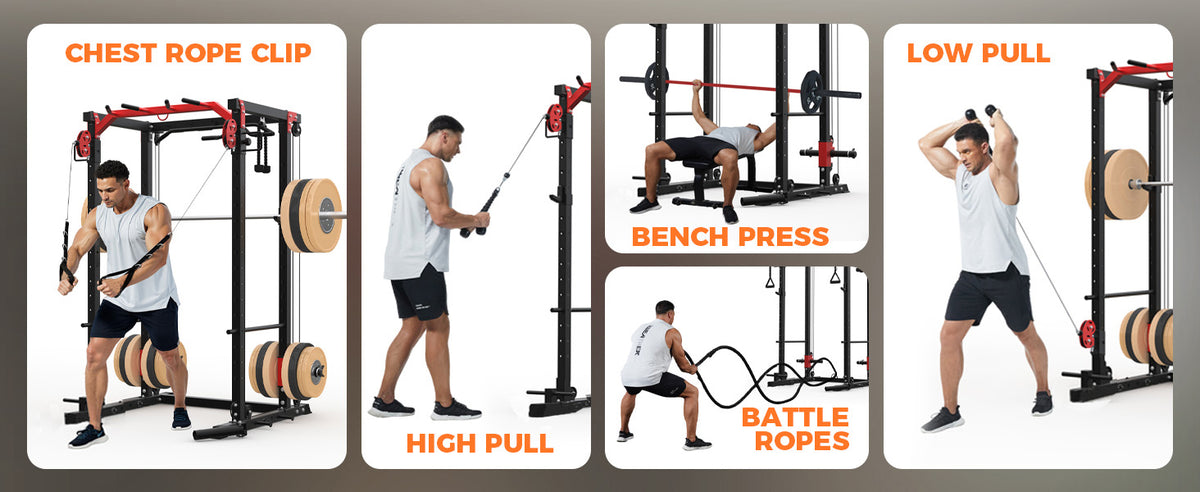 2000LB Power Rack with Cable Crossover, Lat Pulldown & Pulley System – Heavy Duty Workout Cage for Home Gym Training