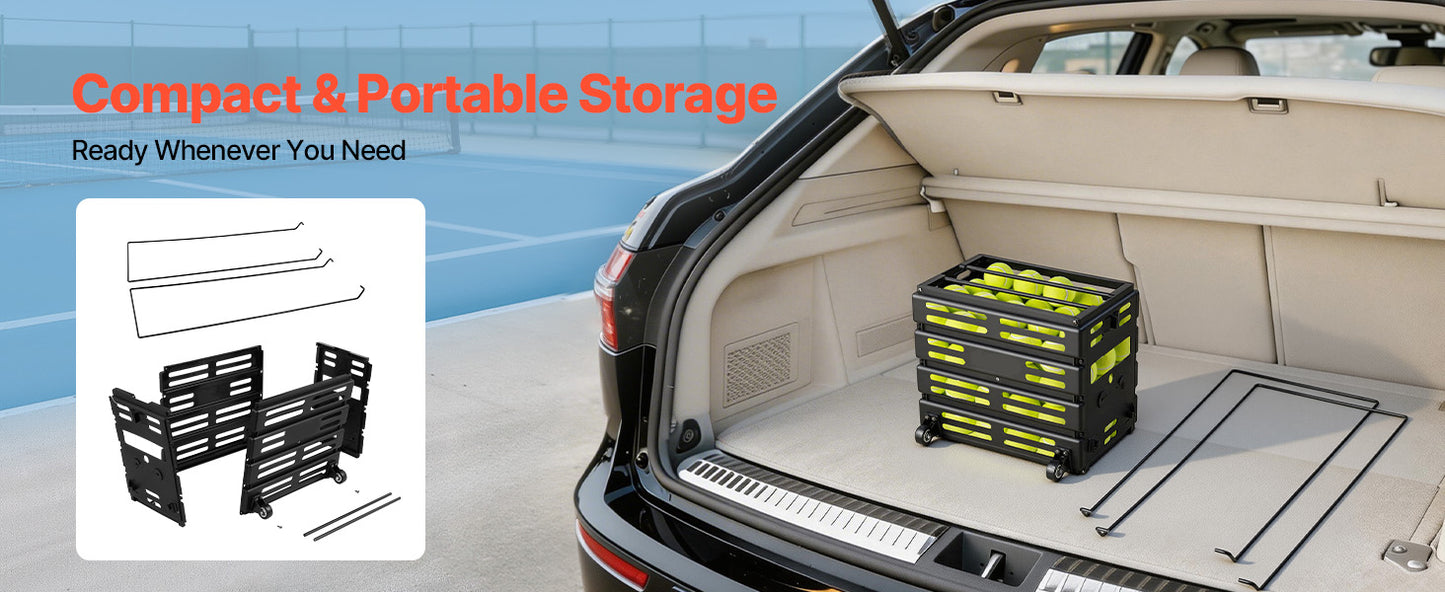 SucceBuy Tennis Ball Hopper Holds 80 Tennis Balls Portable Pickleball Collection Caddy with Wheels for Training Carrying Storage