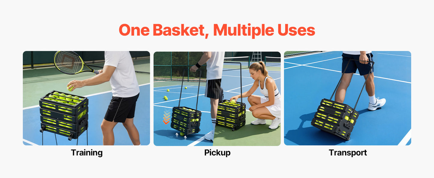 SucceBuy Tennis Ball Hopper Holds 80 Tennis Balls Portable Pickleball Collection Caddy with Wheels for Training Carrying Storage